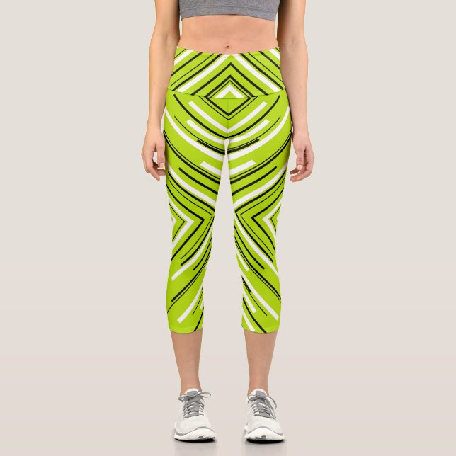 Leggings Capri Flechas en verde limón, negro y blanco (Anverso)