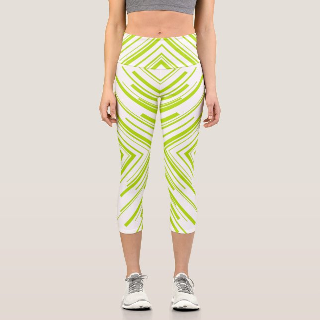 Leggings Capri Flechas en verde limón y blanco (Anverso)