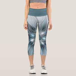 Leggings Capri Flor abstracta alegre azul gris fractal floral