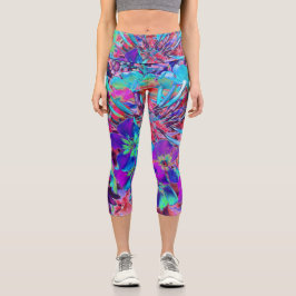 Leggings Capri Flor abstracta morada y azul florecida