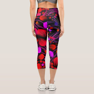 Leggings Capri Flor abstracta y color de agua foliada