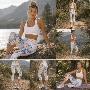 Leggings Capri Flor Blanca de Bambú Floral Cerezo Elegante