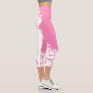 Leggings Capri Flor blanca sobre rosa