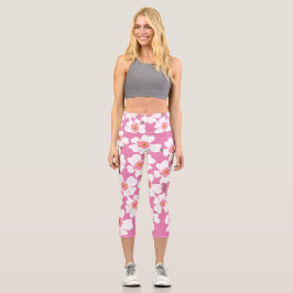 Leggings Capri Flor blanca y rosa: Yoga de la flor