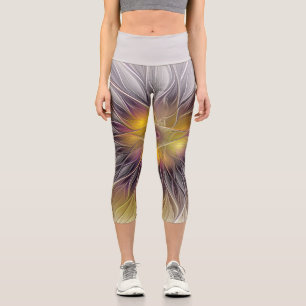 Leggings Capri Flor colorida luminosa, abstracta fractal moderno