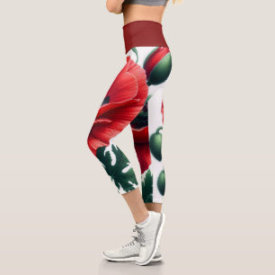 Leggings Capri Flor de adormidera roja