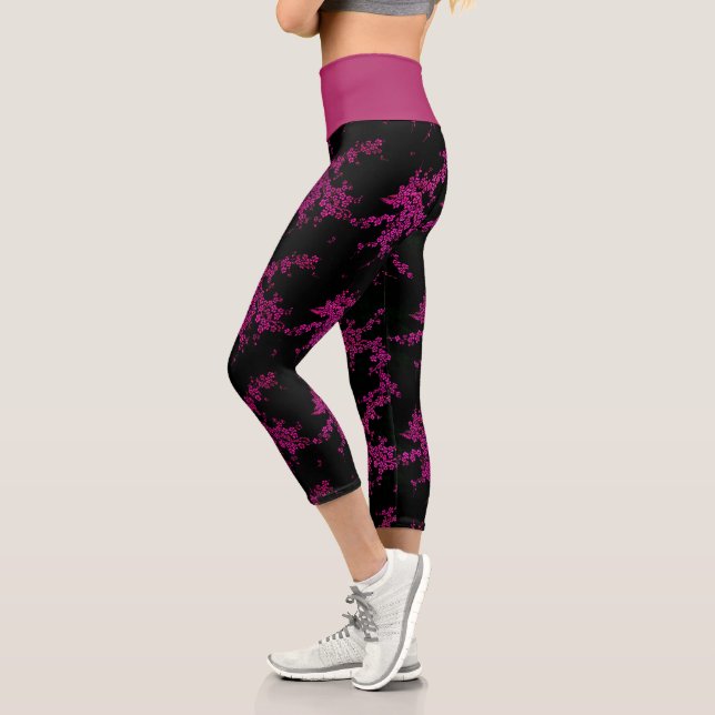 Leggings Capri Flor de cerezo floral japonesa oriental (Izquierda)