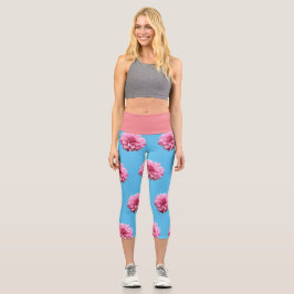 Leggings Capri flor de dahlia rosa