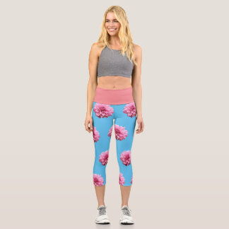 Leggings Capri flor de dahlia rosa