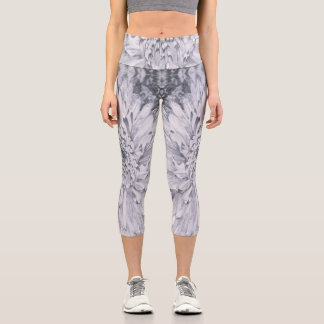 Leggings Capri Flor de dalia gris y blanca