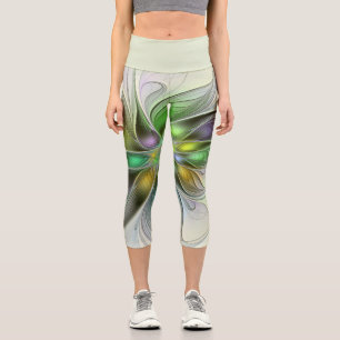 Leggings Capri Flor de fantasía colorida Resumen moderno Fractal
