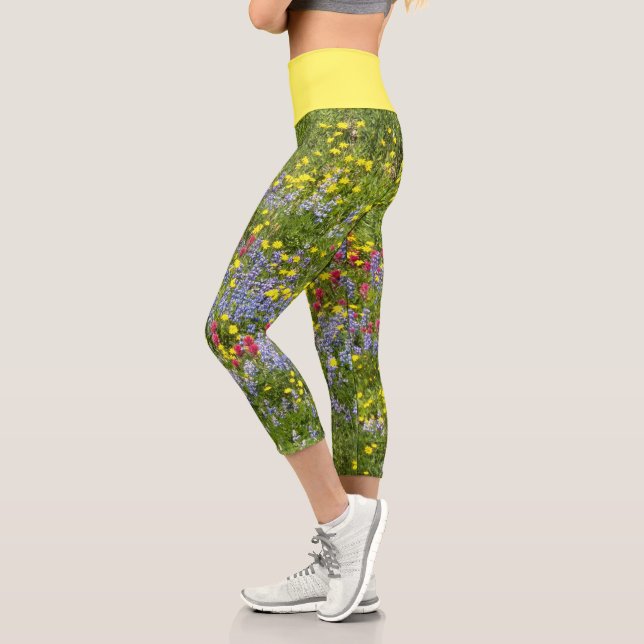Leggings Capri Flor de flores silvestres coloridas (Izquierda)