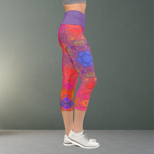 Leggings Capri Flor de Kaleidoscope azul rosa y amarillo Le