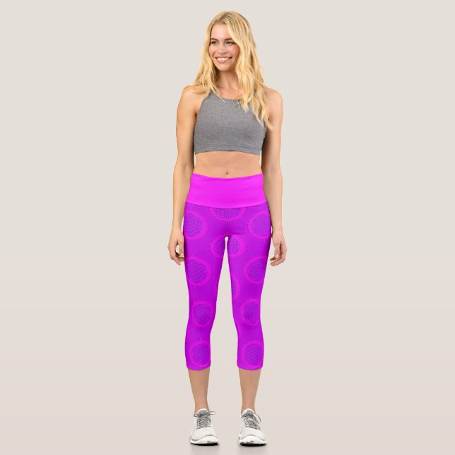 Leggings Capri Flor de la Vida - sol - patrón continuo 3 (Anverso)