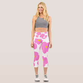 Leggings Capri Flor de margarita amarilla rosa patrón moderno ele