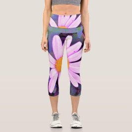 Leggings Capri Flor de margarita rosa