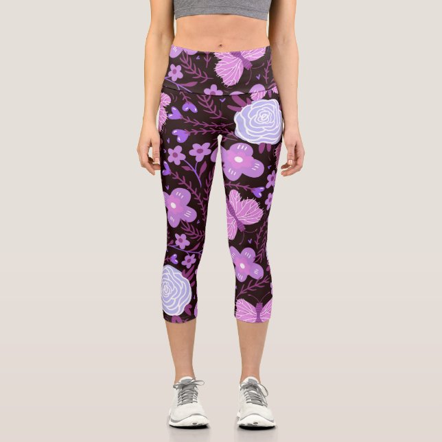 Leggings Capri Flor de mariposa rosa (Anverso)