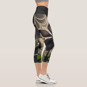 Leggings Capri Flor de Spiderweb de orquídea negra