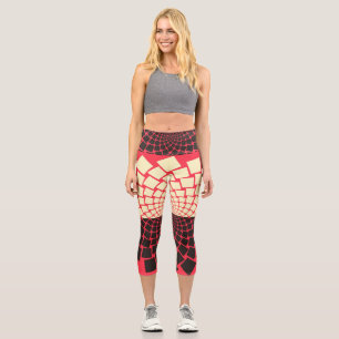 Leggings Capri Flor estilizada: marfil rojo negro