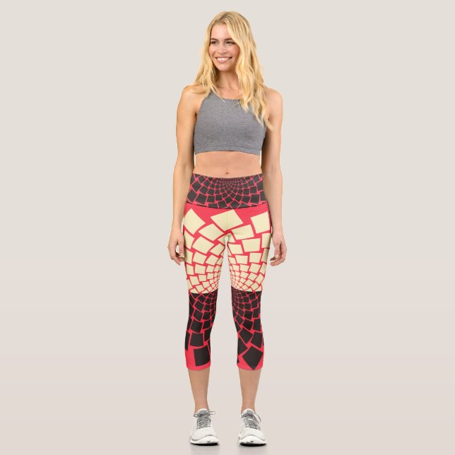 Leggings Capri Flor estilizada: marfil rojo negro (Anverso)