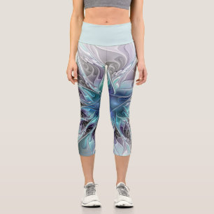 Leggings Capri Flor Fractal Moderna Con Azul