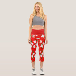 Leggings Capri flor halloween fantasmas flores rojo