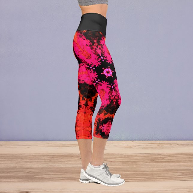 Leggings Capri Flor hippie psicodélica rosa rojo y negro leggi (Subido por el creador)