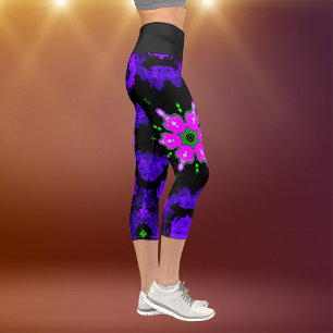 Leggings Capri Flor hippie psíquica rosa morado y verde