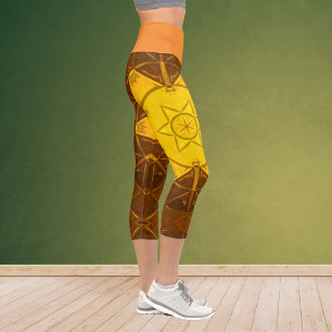 Leggings Capri Flor Mosaic Kaleidoscope Piernas amarillas