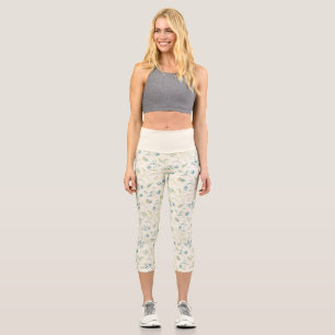 Leggings Capri Flor Pequeña Azul Y Blanca