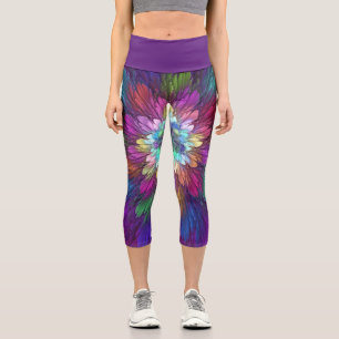 Leggings Capri Flor psicodélica colorida Resumen Arte Fractal