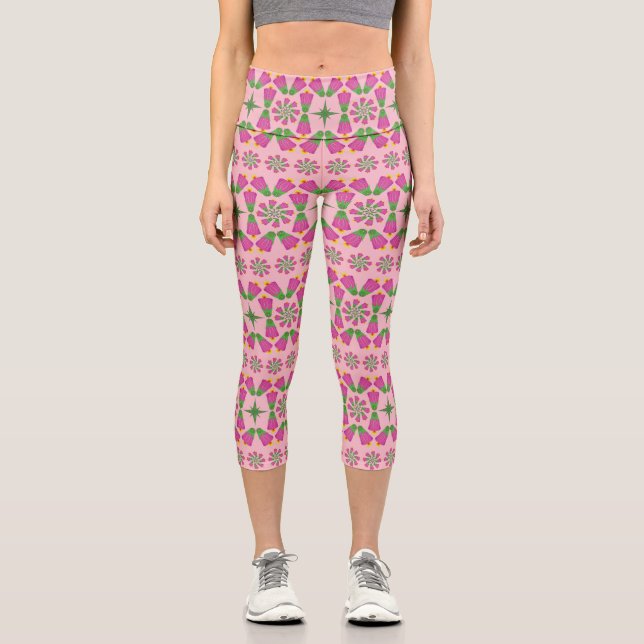 Leggings Capri Flor retro bell Mandalas Capris rosa (Anverso)