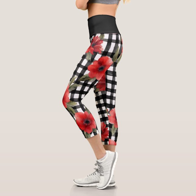Leggings Capri Flor roja Funky Black & White Pattern (Izquierda)