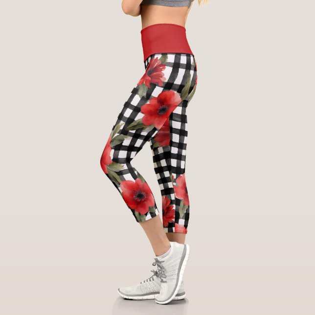 Leggings Capri Flor roja Funky Black & White Pattern (Izquierda)