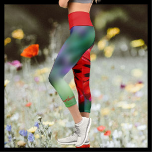 Leggings Capri Flor Roja Nombre Personalizado Floral Capri Leggin