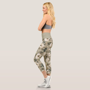 Leggings Capri Flor Verde Sabrosa Y Crema