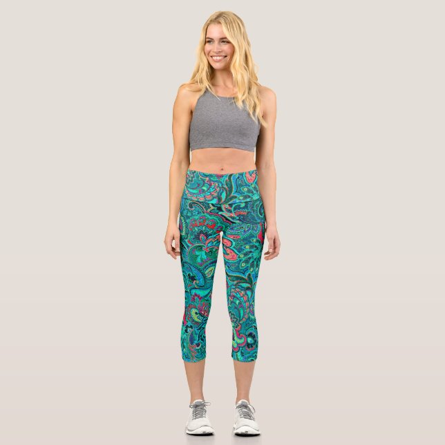 Leggings Capri Flora turquesa vintage (Anverso)