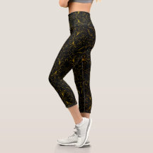 Floral Amarilla Negra Gira Capris De Alto Desgaste