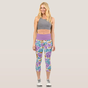Leggings Capri Floral azul morado y amarillo