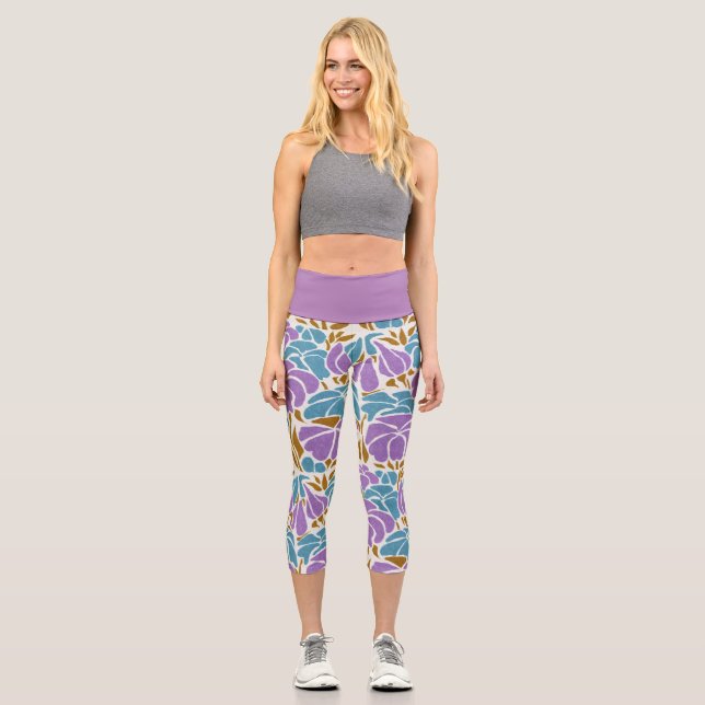 Leggings Capri Floral azul morado y amarillo (Anverso)