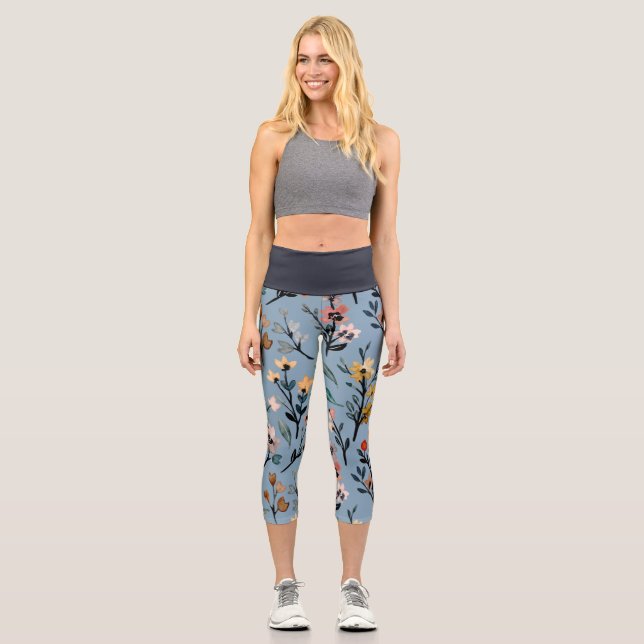 Leggings Capri Floral azul suave de Bohemia (Anverso)