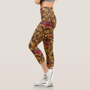 Leggings Capri Floral Barroco Real con Ornamentación Dorada