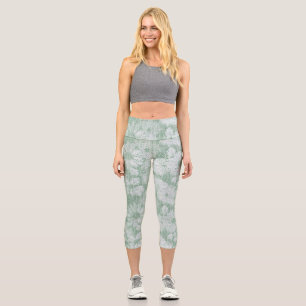 Leggings Capri Floral Daisy Terciopelo Verde Menta