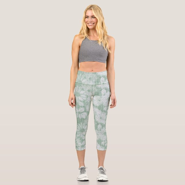 Leggings Capri Floral Daisy Terciopelo Verde Menta  (Anverso)