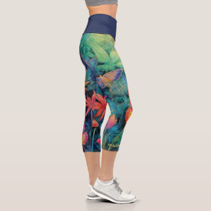 Leggings Capri Floral de acuarela moderna y vibrante