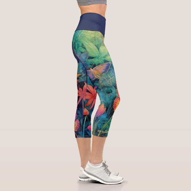 Leggings Capri Floral de acuarela moderna y vibrante (Derecha)