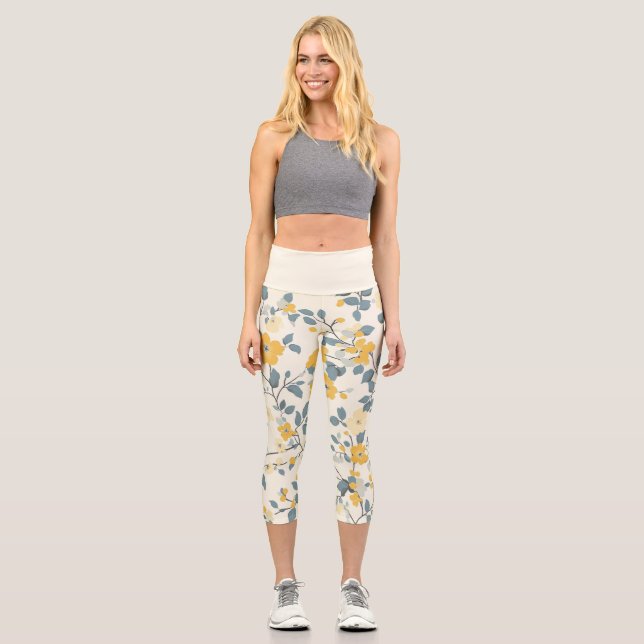 Leggings Capri Floral de algodón amarillo (Anverso)