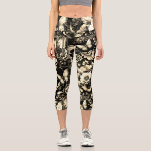 Leggings Capri Floral de antigüedades doradas con mariposas