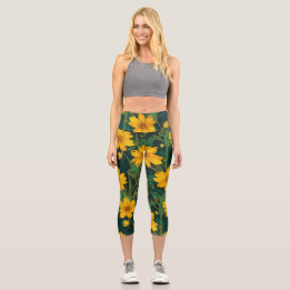 Leggings Capri Floral de Cintura Alta 