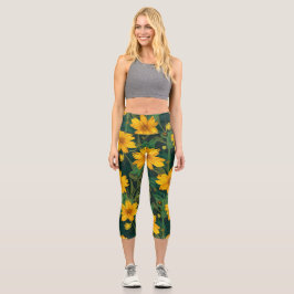 Leggings Capri Floral de Cintura Alta 